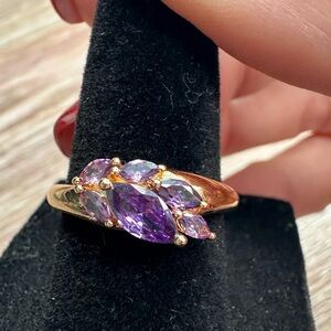 Yellow Gold Ring with Faux Amethyst stones